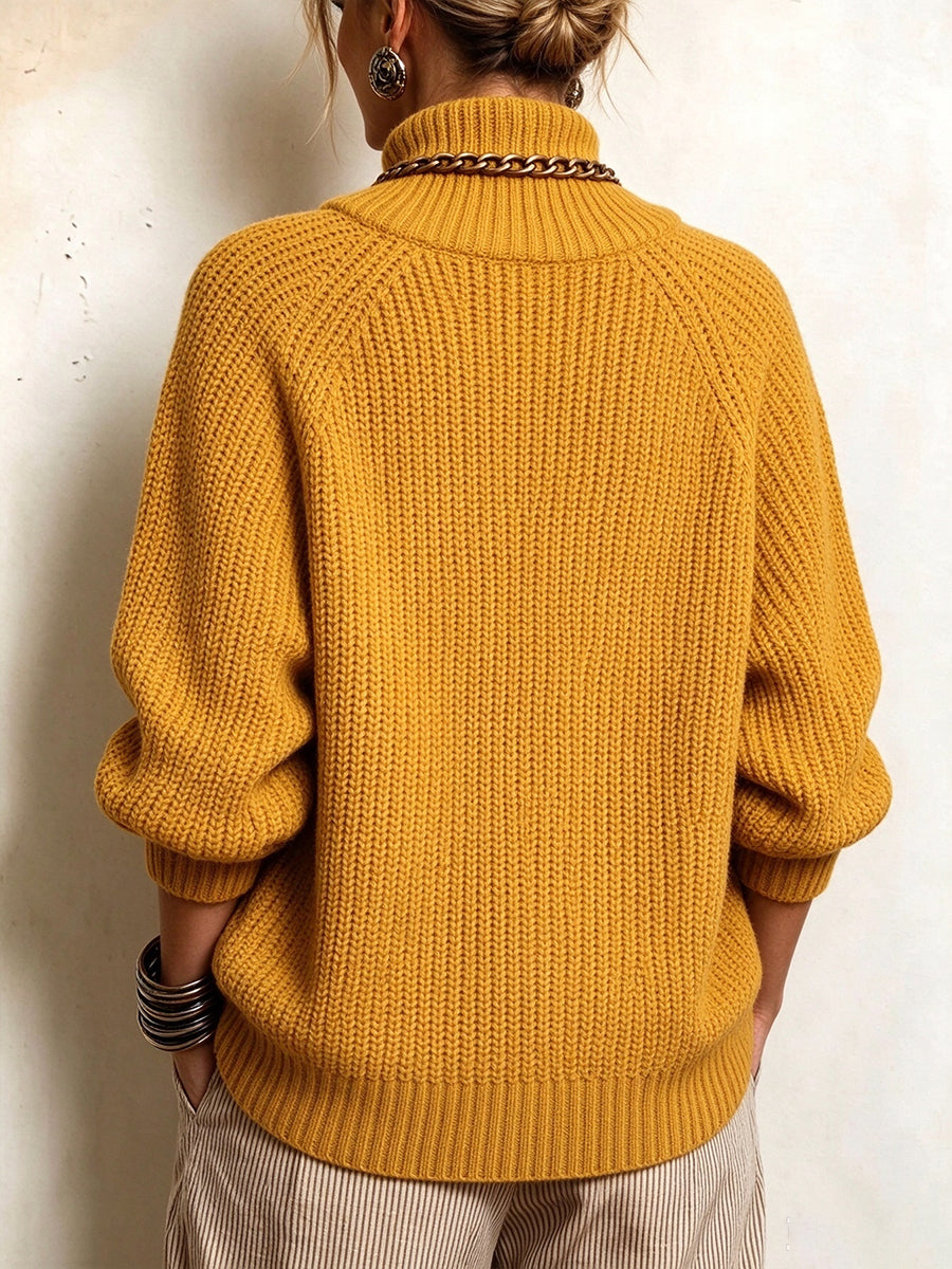 Cozy Button-Accented Ribbed Knit Sweater