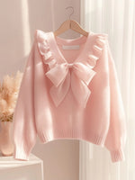 Chic Chiffon Ruffled Bow-tie Knit Top