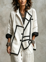 Modern Geometric Asymmetrical Black And White Jacket