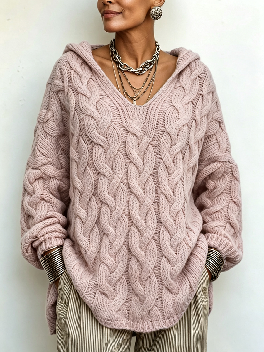 Cozy Chic Hooded Cable-knit Sweater