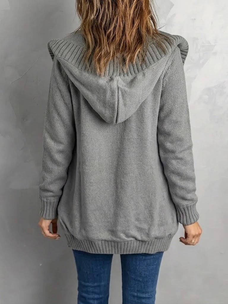 Casual Hooded Cable-knit Cotton-blend Cardigan
