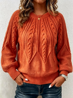 Vertical Cable Knit Raglan Balloon‑sleeve Crew Neck Sweater