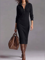Women's Solid Color Stand Collar Long Sleeve Casual Slim Fit Bodycon Knit Dress