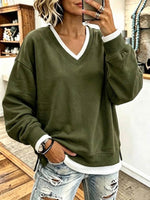 Oversized V-neck Sweatshirt With Dropped Shoulders And Contrasting White Trim