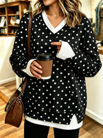 Comfortable Color Block Polka Dot Layered-Look Sweatshirt