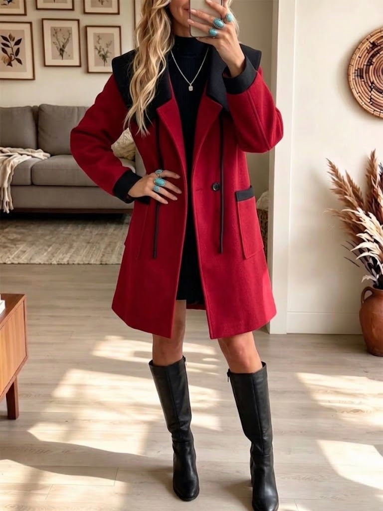 Color-block Wool Coat With Large Lapels