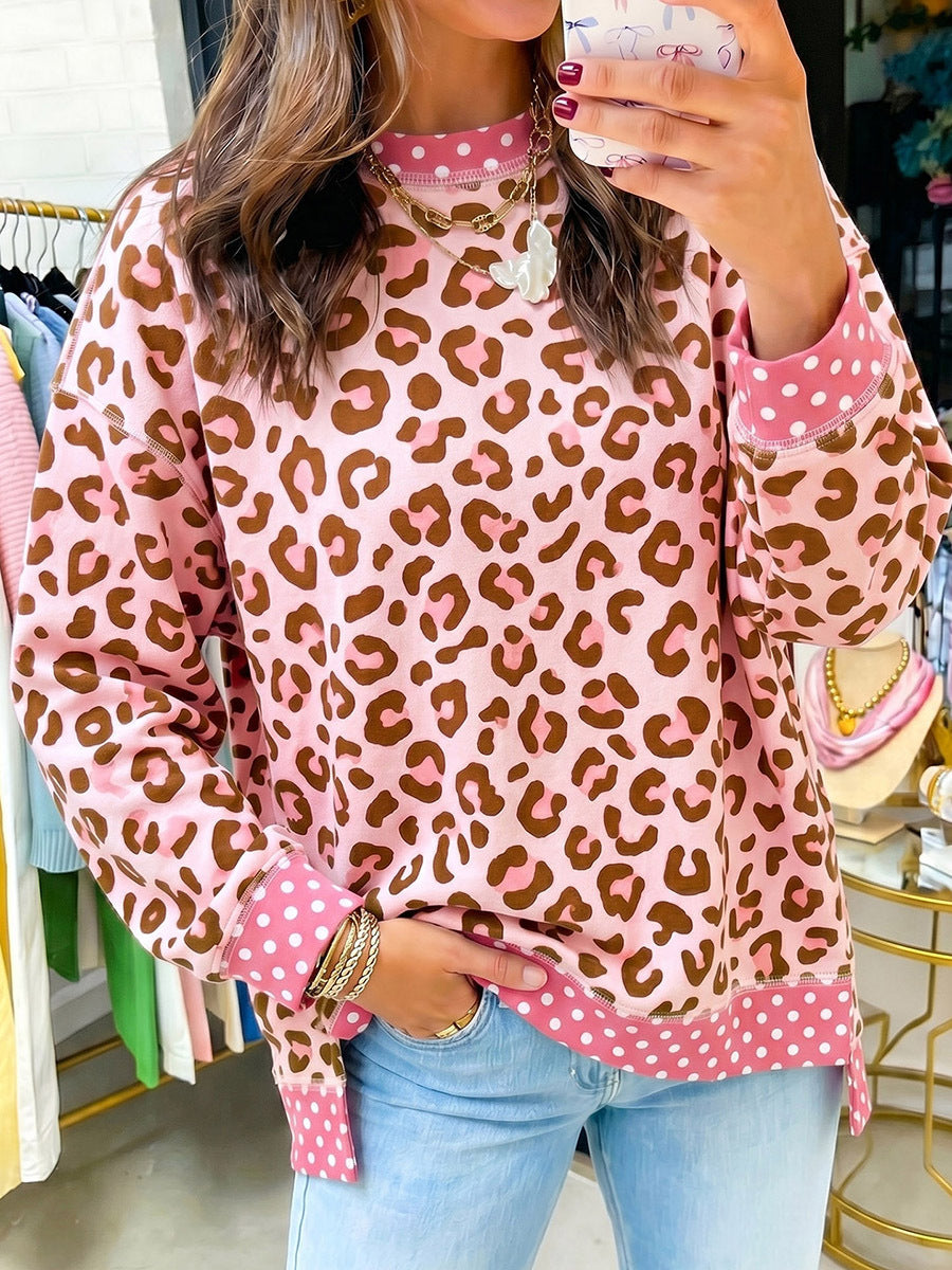 Chic Leopard&Polka Dot Print Sweatshirt