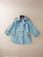 Vintage Washed Denim Pea Coat – Lapel Collar Utility Jacket