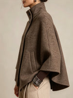 Elegant High-neck Tweed Cape Coat