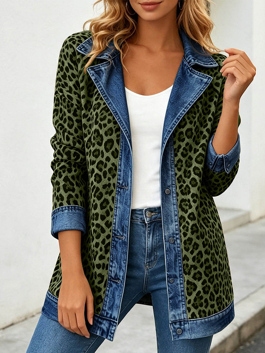 Chic Leopard Print and Denim Patchwork Jacket
