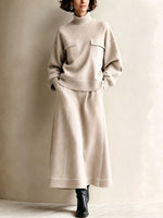 Chic Cozy Contrast Piping Knitted Two-piece Set