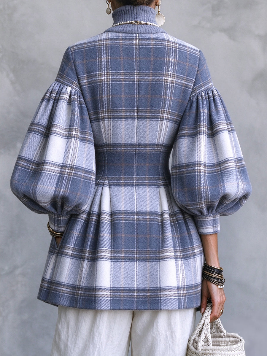 Elegant Plaid Voluminous Sleeve Tunic