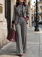 Vintage-elegant Herringbone Wool-blend Wide-leg Trousers