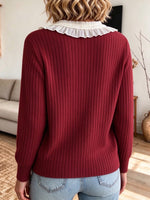 Chic Ribbed-knit Cardigan With Ruffles And Bows