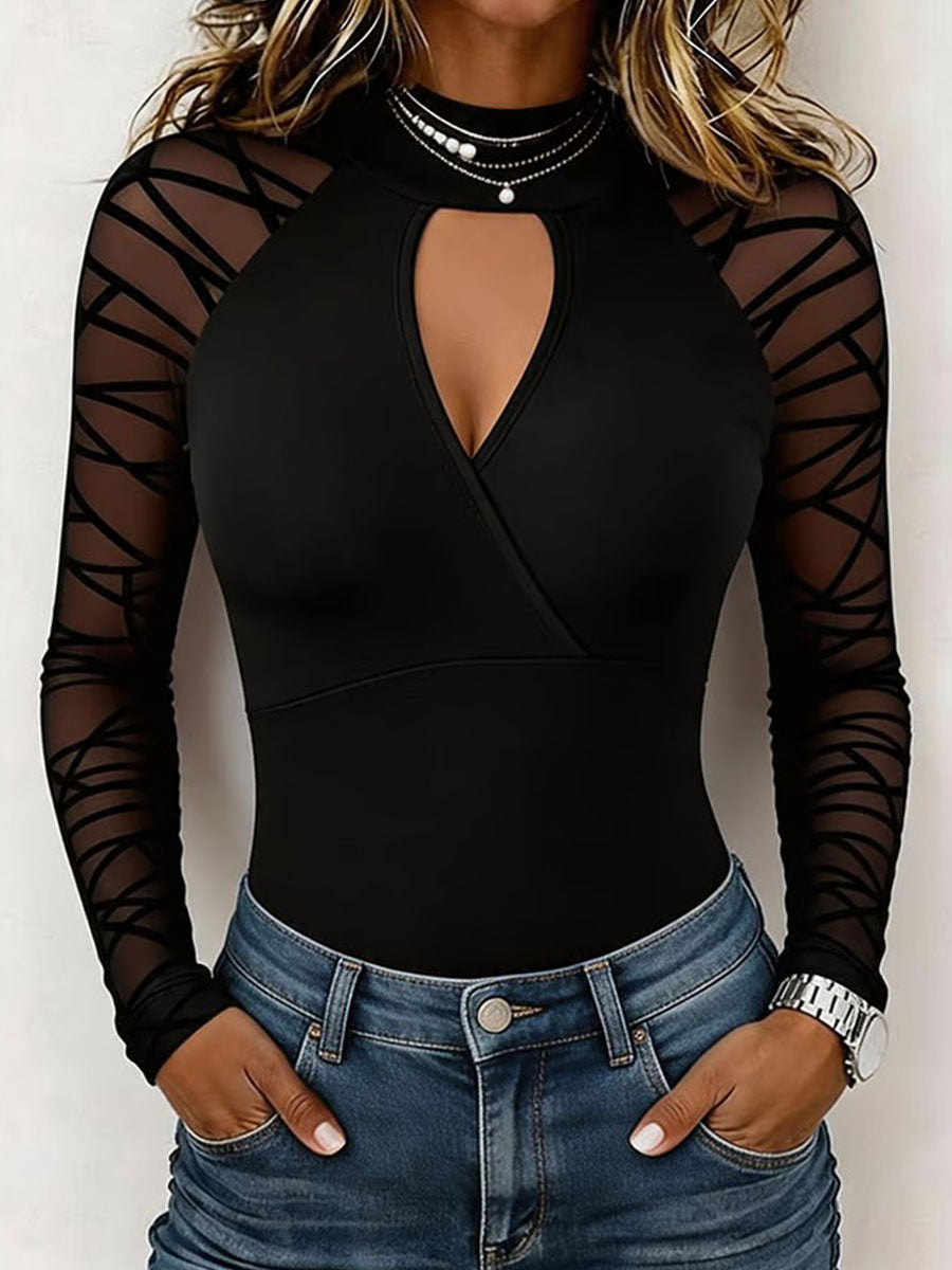 Women's Solid-color Stand-collar Long-sleeve Casual Loose Pullover Top