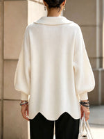 Women's Solid Color Collared Long-sleeved Casual Loose Pullover Knit Sweater