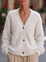 Women's Solid Color V-neck Long Sleeve Casual Loose Knit Cardigan