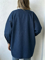 Elegant Dark Blue Denim Double-breasted Jacket
