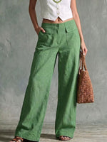 Women's Solid Color High-waisted Casual Loose Cotton Linen Wide-leg Pants