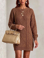 Diamond-cable Knit Knee-length Dress With A Round Neck