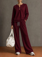 Chic Sky Blue Lounge Top & Wide-Leg Pants Set