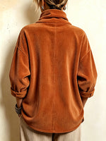 Cozy Asymmetric Button-Accented Corduroy Top