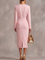 Women's Solid Color Round Neck Long Sleeve Casual Loose Slit Dress