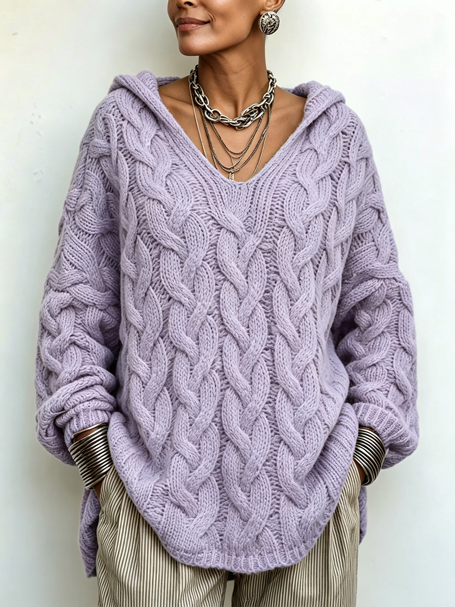 Cozy Chic Hooded Cable-knit Sweater