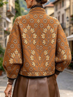 Vintage-style Floral Jacquard Stand-collar Jacket