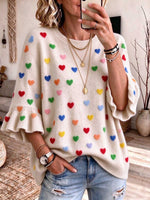 Women's Cute Colorful 3D Heart Pattern Knit Sweater