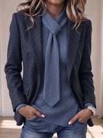 Chic Ribbed Knit Top with Integrated Scarf Neckline