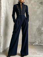 Military-chic Tailored Navy Jumpsuit