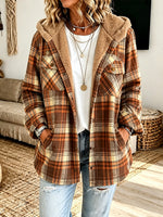 Casual Plaid Fleece Hooded Shacket