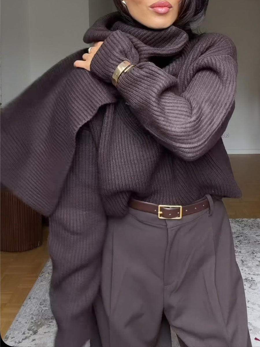 Cozy, Casual Ribbed-knit Sweater With A Snood-style Collar.