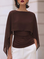 Women's Solid Color Round Neck Cape-style Slim Top