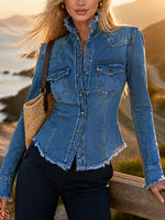 Casual Frayed-edge Denim Shirt