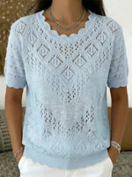 Scallop Collar Diamond Open‑work Crochet Short‑sleeve Knit Top