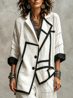 Modern Geometric Asymmetrical Black And White Jacket