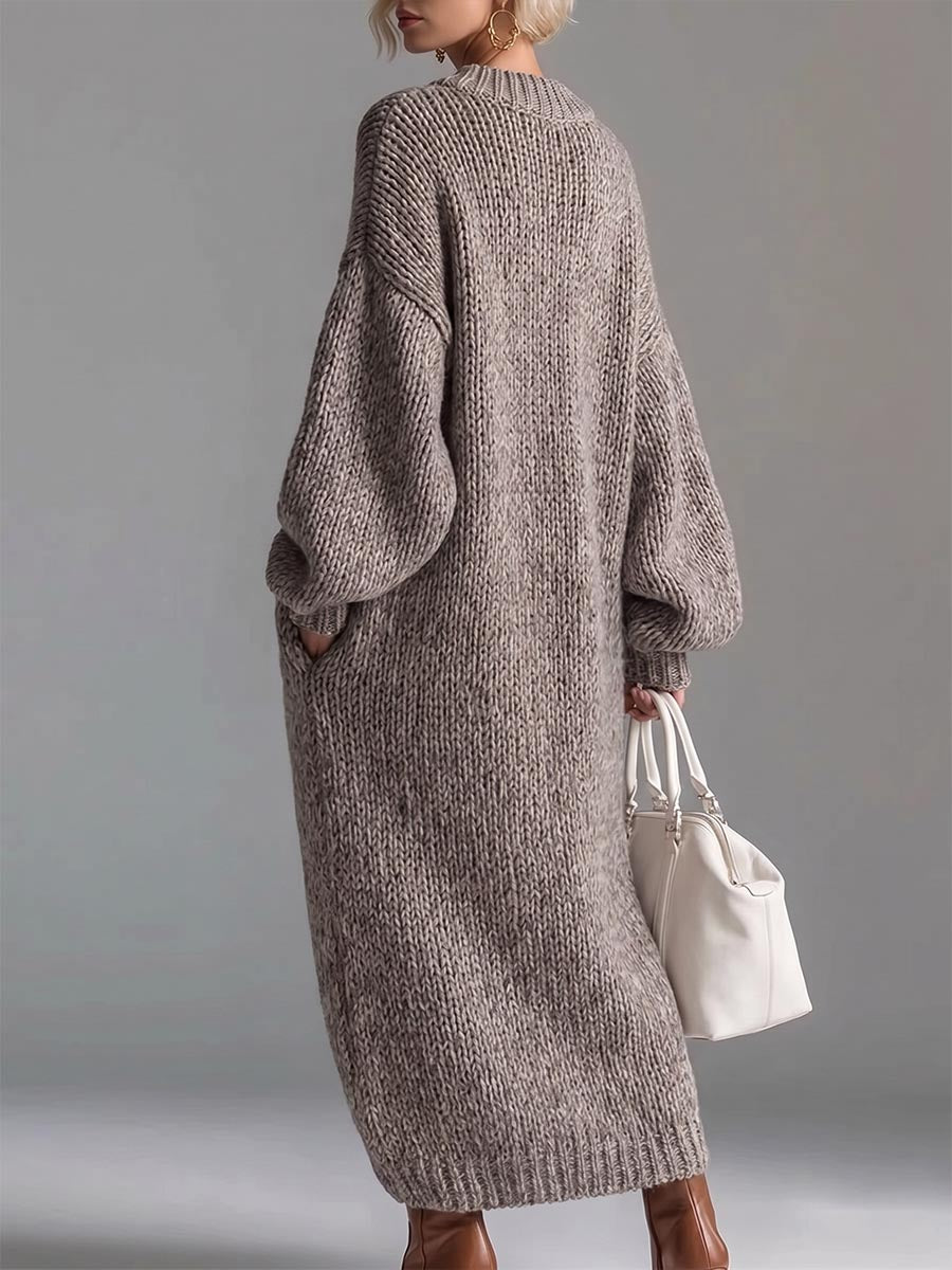 Women's Solid Color Round Neck Long Sleeve Casual Loose Knit Dress