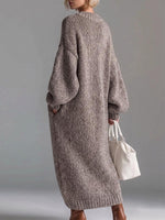Women's Solid Color Round Neck Long Sleeve Casual Loose Knit Dress