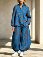 Cozy Fall Casual Polka Dot Frog Button Tracksuit Set