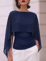 Women's Solid Color Round Neck Cape-style Slim Top