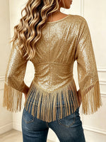 Glamorous Sequin Fringe V-Neck Top