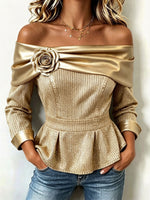 Elegant Metallic Off-shoulder Peplum Top