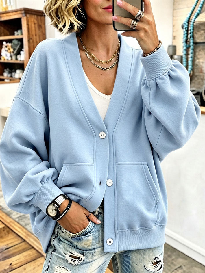 Cozy Chic Oversized V-neck Button-down Cardigan