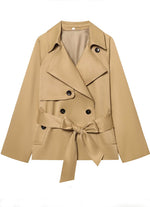 Casual Oversized Cropped Trench Coat With A Drawstring Waist