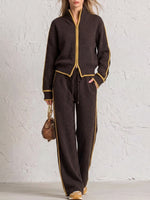 Chic Color Block Trim Knit Loungewear Set