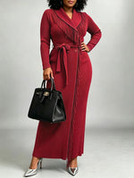 Long Robe In Highly Stretchable, Pleated-texture Fabric Featuring Stylish Tassels And A Lace-up Design.