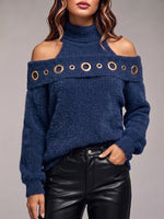 Stylish Off-the-shoulder Fuzzy Turtleneck Knit Top