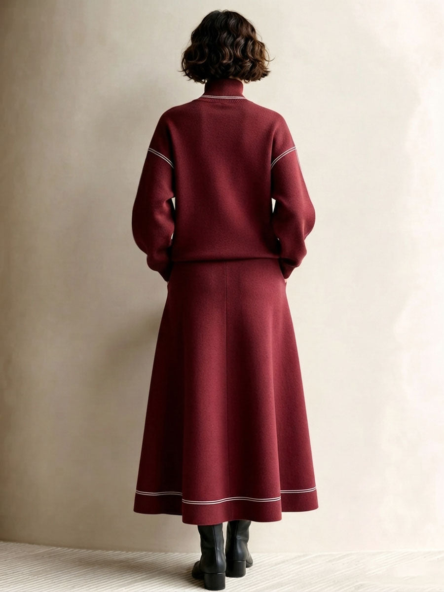 Chic Cozy Contrast Piping Knitted Two-piece Set